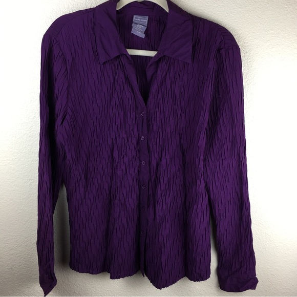 Laura Scott Women's Purple Long Sleeve Button Down Crinkle Top Size XL - Picture 1 of 10
